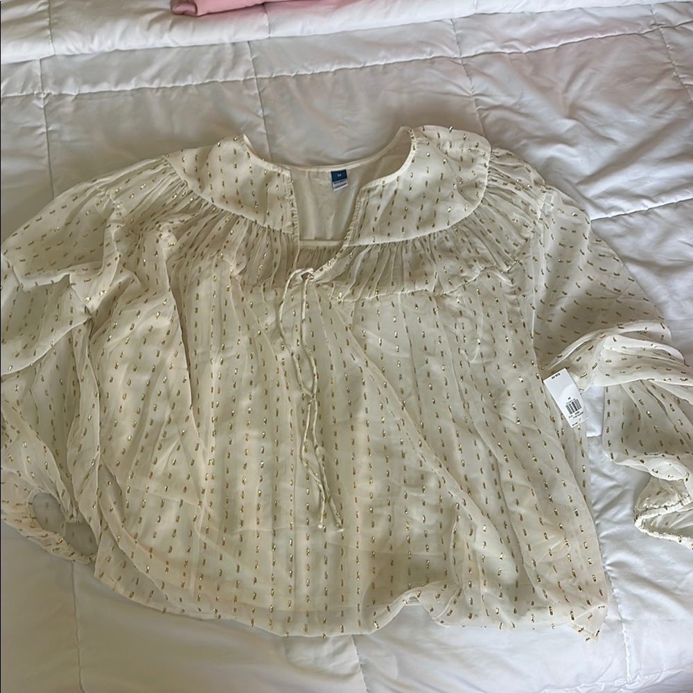 Old Navy Cream Smocked Blouse with Peter Pan Collar